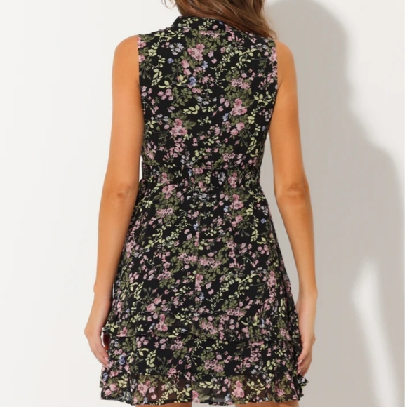 Women's Floral A Line Smocked Waist Tiered Ruffled Chiffon Mini Dress Allegra K - Picture 2 of 11